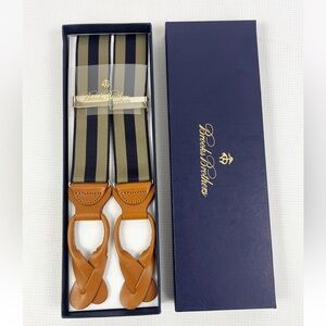 Brooks Brothers Men's Striped Suspenders - Khaki Navy OS NWT Current Style